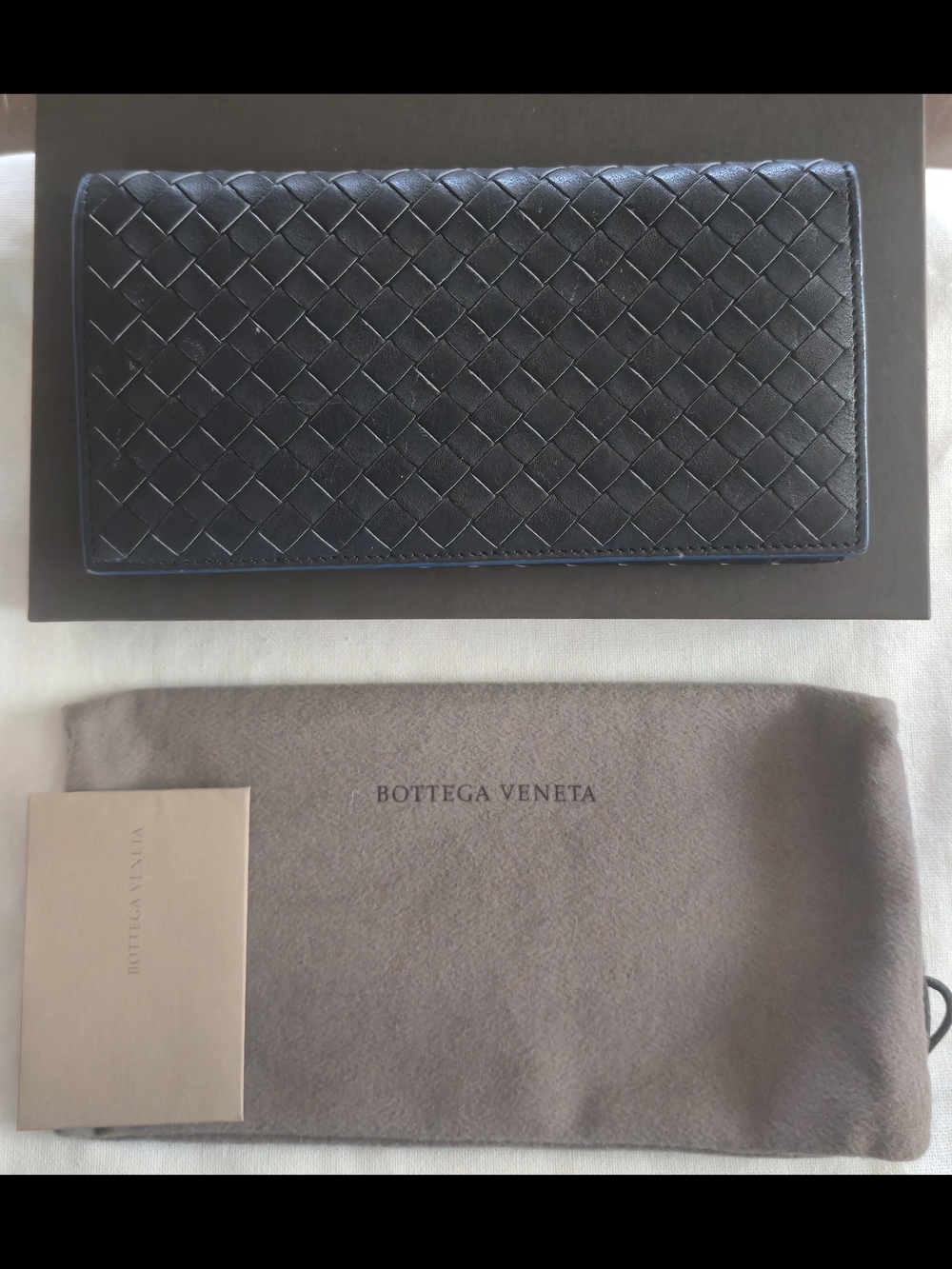 Bottega Veneta Intrecciato Leather Wallet - Black with Blue Interior